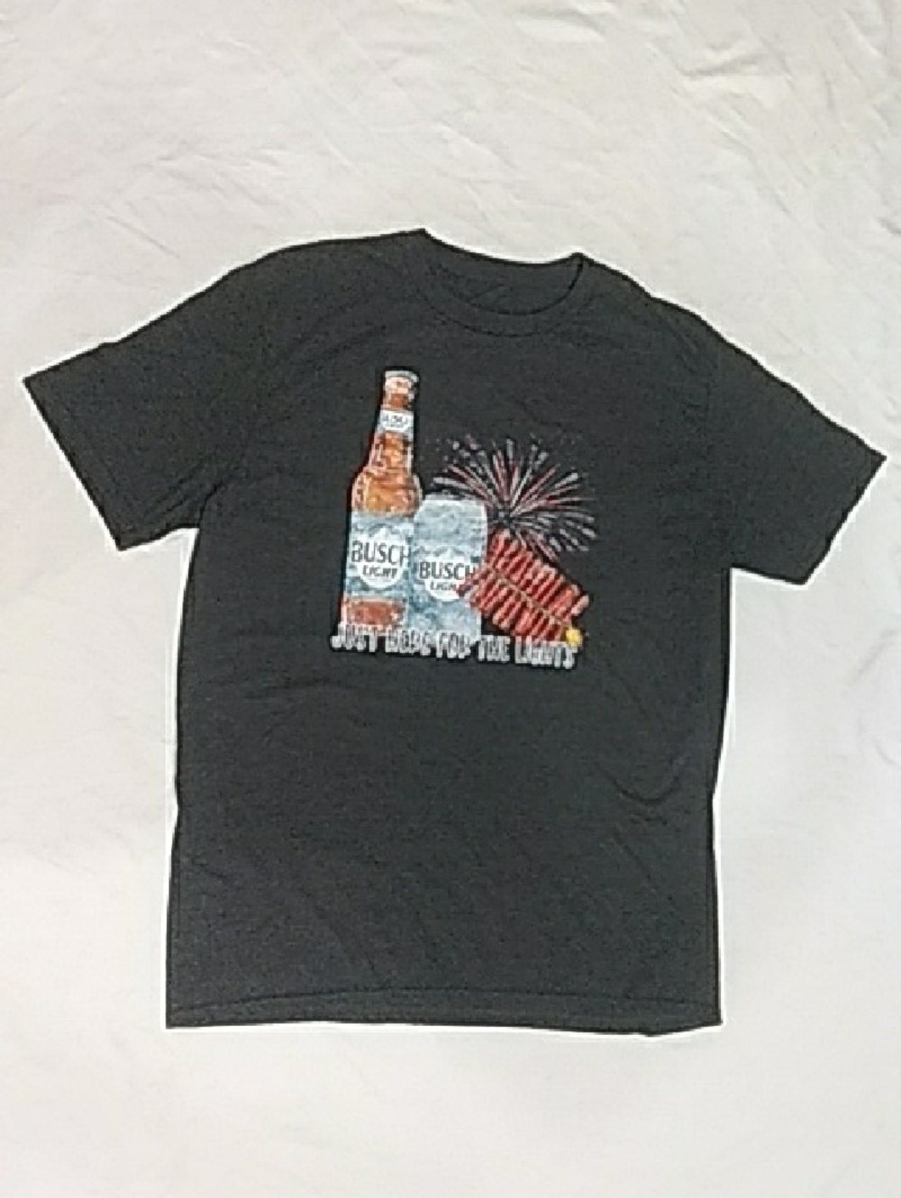 Busch Light Dark Gray Graphic Tee with Fireworks.